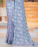 Vishal Prints Periwinkle Grey Printed Fancy Chiffon Saree With Core Piping