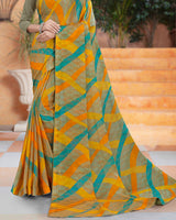 Vishal Prints Multi Color Printed Fancy Chiffon Saree With Core Piping