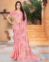Vishal Prints Rose Pink Printed Fancy Chiffon Saree With Border