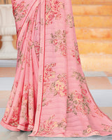 Vishal Prints Rose Pink Printed Fancy Chiffon Saree With Border