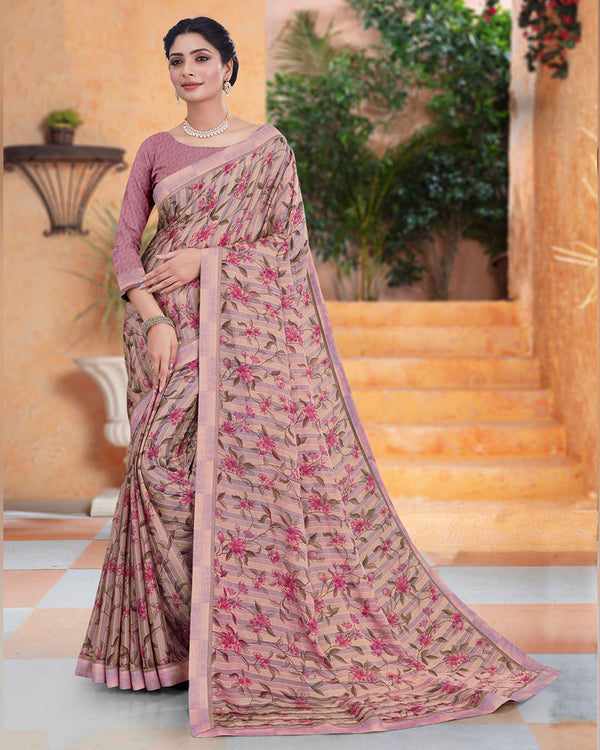 Vishal Prints Pastel Pink Printed Fancy Chiffon Saree With Border