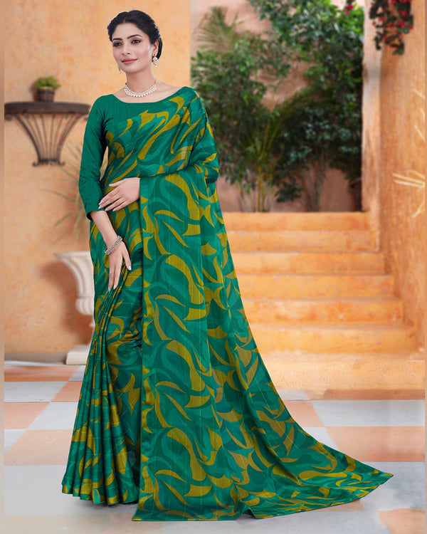 Vishal Prints Deep Sea Green Printed Fancy Chiffon Saree With Core Piping