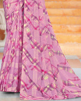 Vishal Prints Pastel Violet Printed Fancy Chiffon Saree With Core Piping