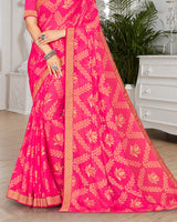 Vishal Prints Red Pink Brasso Saree With Foil Print And Zari Border