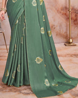 Vishal Prints Dark Teal Green Designer Chiffon Saree