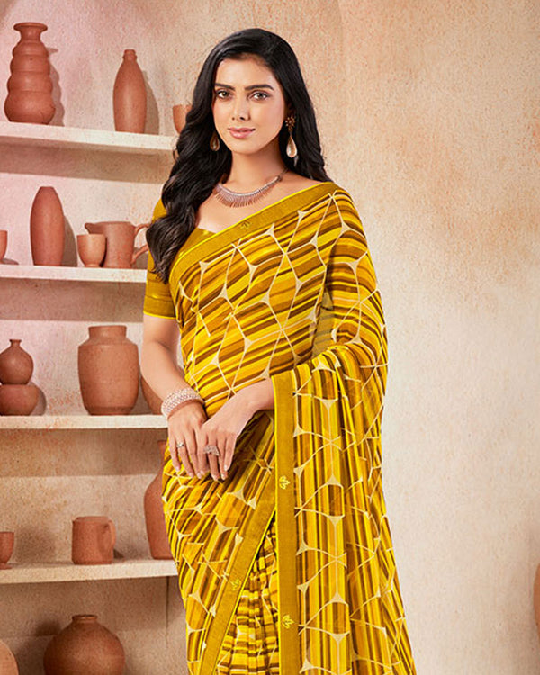 Vishal Prints Pirate Gold Printed Georgette Saree With Fancy Border