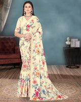 Vishal Prints Ivory And Multi Color Digital Floral Print Georgette Saree With Piping