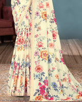 Vishal Prints Ivory And Multi Color Digital Floral Print Georgette Saree With Piping
