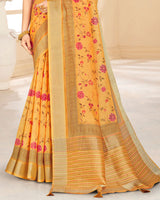 Vishal Prints Mustard Poly Cotton Digital Printed Saree With Tassel