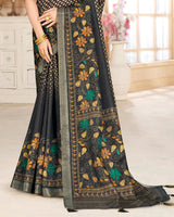 Vishal Prints Black Poly Cotton Digital Printed Saree With Tassel