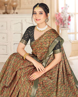 Vishal Prints Pastel Brown Poly Cotton Digital Printed Saree With Tassel
