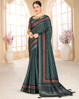 Vishal Prints Rama Green Poly Cotton Digital Printed Saree With Tassel