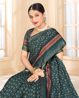 Vishal Prints Rama Green Poly Cotton Digital Printed Saree With Tassel