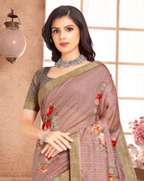 Vishal Prints Brownish Pink Poly Cotton Weaving Printed Saree With Tassel