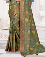 Vishal Prints Shadow Green Poly Cotton Digital Print Saree With Fancy Border