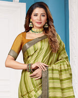 Vishal Prints Olive Green Poly Cotton Digital Print Saree With Fancy Border