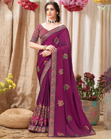 Vishal Prints Purple Chiffon Saree With Embroidery Work And Fancy Border
