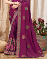 Vishal Prints Purple Chiffon Saree With Embroidery Work And Fancy Border