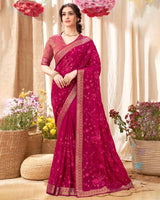 Vishal Prints Violet Red Chiffon Saree With Embroidery Work And Fancy Border