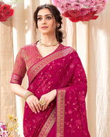Vishal Prints Violet Red Chiffon Saree With Embroidery Work And Fancy Border