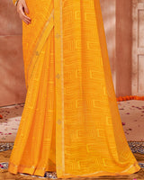 Vishal Prints Golden Yellow Printed Chiffon Saree With Fancy Border