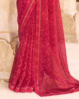 Vishal Prints Cardinal Pink Printed Chiffon Saree With Fancy Border