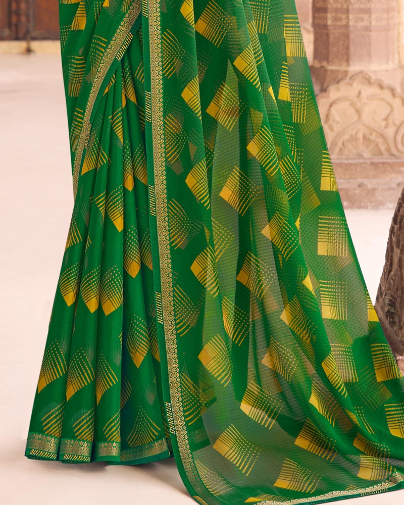 Vishal Prints Dark Green Printed Chiffon Saree With Fancy Border