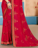 Vishal Prints Cherry Red Brasso Saree With Foil Print And Zari Border