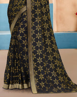Vishal Prints Black Brasso Saree With Foil Print And Zari Border