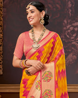 Vishal Prints Yellowish Orange Printed Designer Chiffon Saree With Tassel