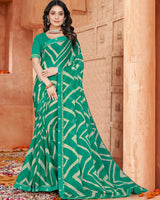 Vishal Prints Rama Green Printed Chiffon Saree With Fancy Border