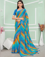 Vishal Prints Blue Digital Print Chiffon Saree With Foil Print And Tassel