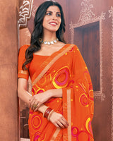 Vishal Prints Dark Orange Printed Georgette Saree With Border