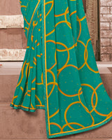 Vishal Prints Teal Green Printed Georgette Saree With Fancy Border