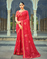 Vishal Prints Pinkish Red Georgette Saree With Embroidery Work And Border