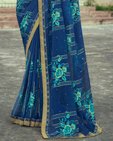 Vishal Prints Ink Blue Georgette Saree With Embroidery Work And Border