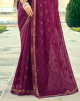 Vishal Prints Wine Georgette Saree With Embroidery Work And Border