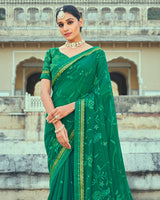 Vishal Prints Dark Sea Green Georgette Saree With Embroidery Work And Border