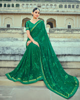 Vishal Prints Dark Sea Green Georgette Saree With Embroidery Work And Border