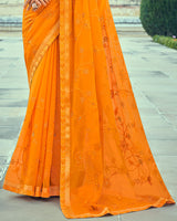 Vishal Prints Orange Georgette Saree With Embroidery Work And Border