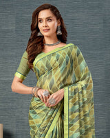 Vishal Prints Pastel Green Printed Brasso Saree With Fancy Border