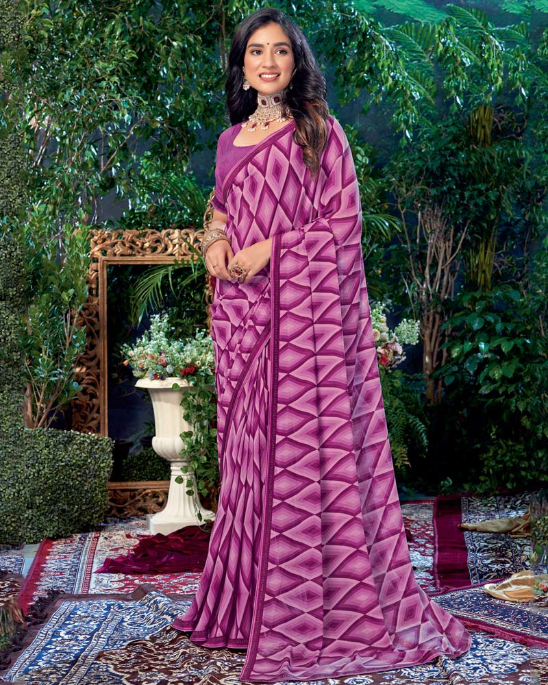 Vishal Prints Light Pink Printed Georgette Saree With Fancy Border