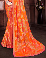 Vishal Prints Orange Brasso Saree With Foil Print And Zari Border