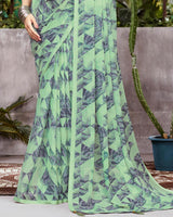 Vishal Prints Turquoise Green Fancy Georgette Printed Saree With Viscose Border