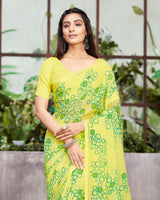 Vishal Prints Lime Yellow Printed Fancy Georgette Saree With Viscose Border