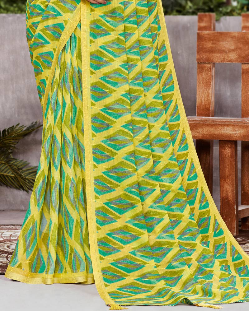 Vishal Prints Lime Yellow Printed Fancy Georgette Saree With Viscose Border