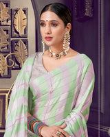 Vishal Prints Pastel Green Patterned Chiffon Printed Saree With Diamond And Core Piping