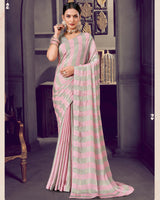 Vishal Prints Light Pink Patterned Chiffon Printed Saree With Diamond And Core Piping