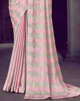 Vishal Prints Light Pink Patterned Chiffon Printed Saree With Diamond And Core Piping