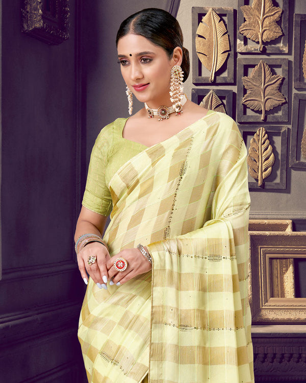 Vishal Prints Pastel Yellow Patterned Chiffon Printed Saree With Diamond And Core Piping